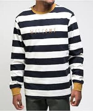 Welcome Thicc Stripe Black & Bone Knit Long Sleeve T-Shirt Mens Size Medium Punk